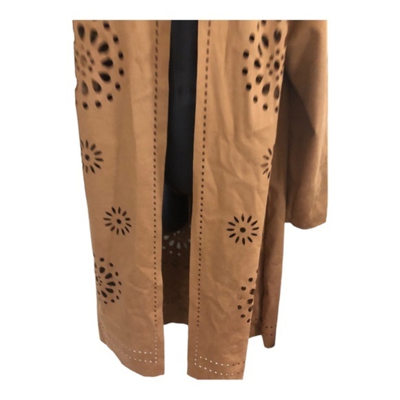 Brown boho laser cut faux suede overcoat topper jacket‎ size large new - Picture 7 of 17